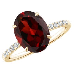 Angara Natural Claw-Set Oval 4.2 ct Garnet Ring with Diamonds in 14K Solid Gold