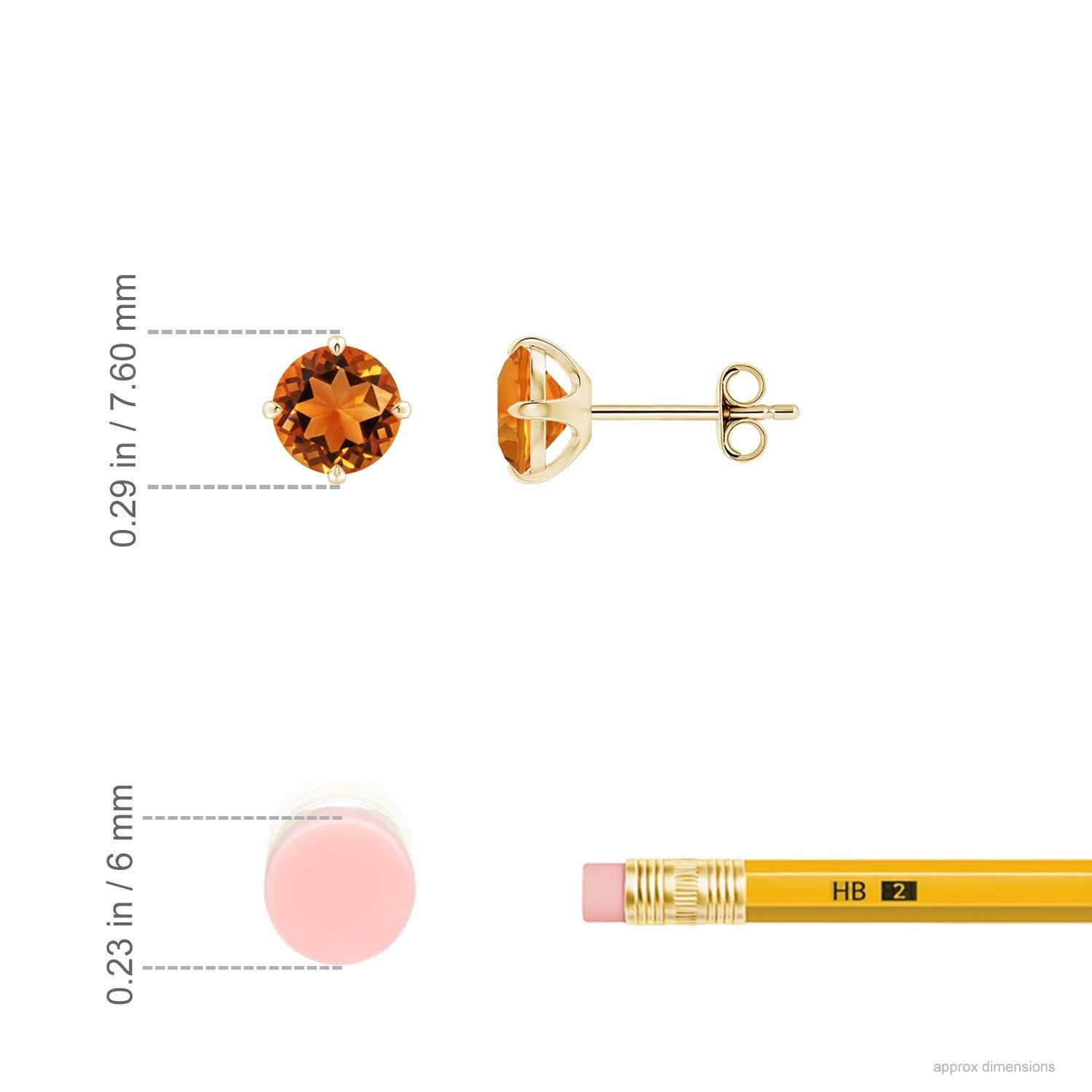 Taille ronde Angara - Boucles d'oreilles solitaires en or 14 carats - Citrine ronde de 1,4 ct, sertie de griffes naturelles en vente