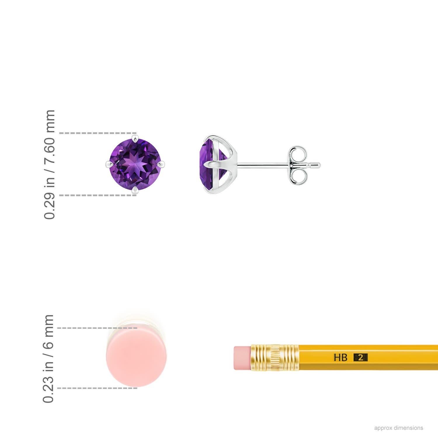 Taglio rotondo Angara Natural Claw-Set Round 1.6ct Amethyst Solitaire Stud Earrings in 14K Gold in vendita