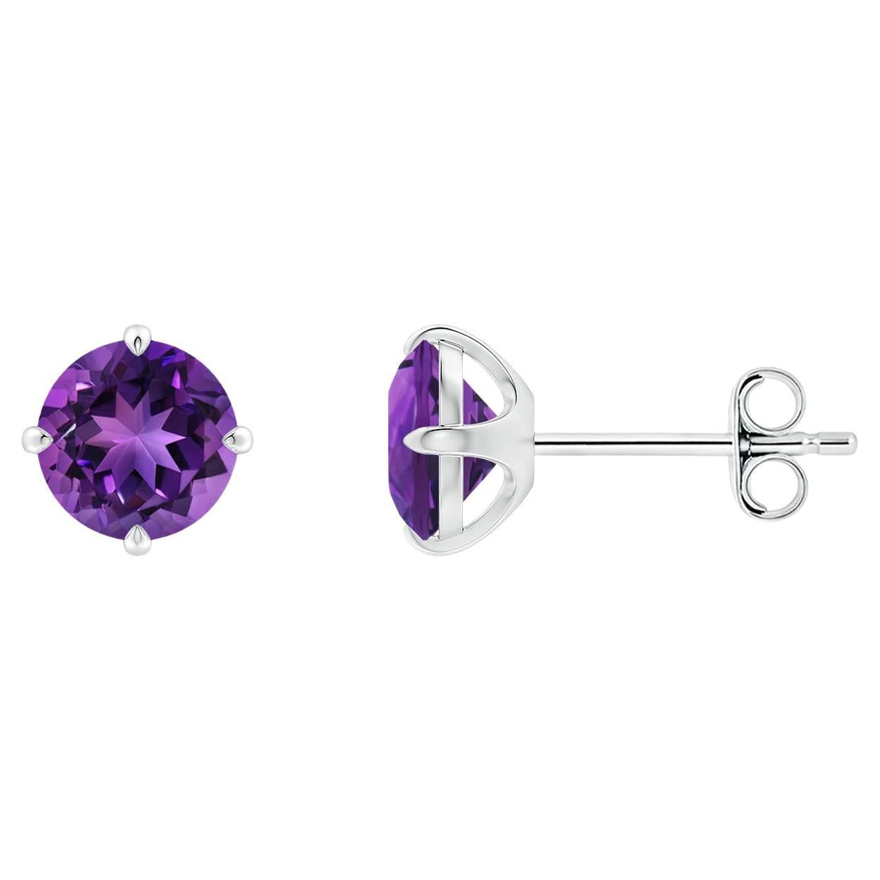 Angara Natural Claw-Set Round 1.6ct Amethyst Solitaire Stud Earrings in 14K Gold in vendita