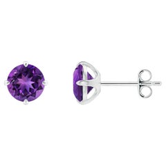 Angara Natural Claw-Set Round 1.6ct Amethyst Solitaire Stud Earrings in 14K Gold