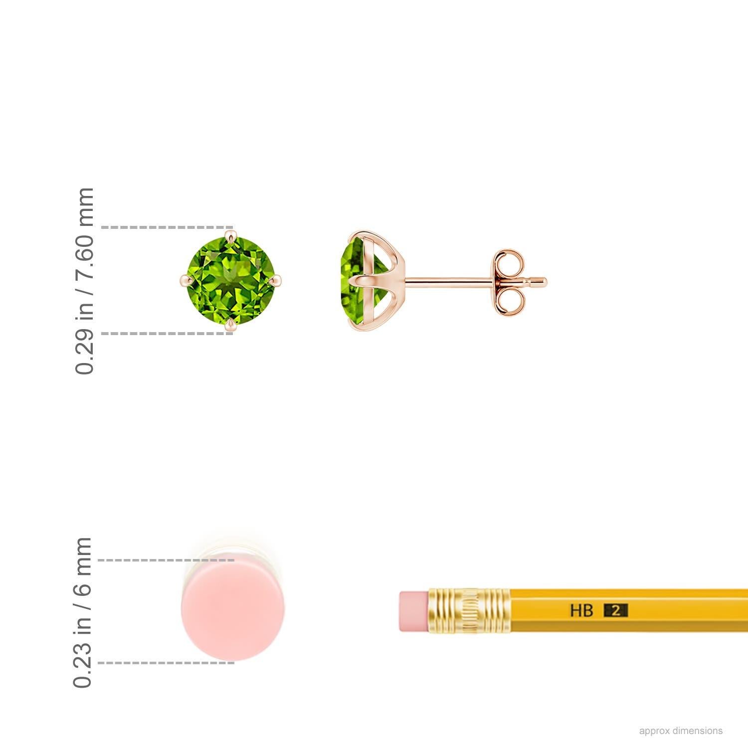 Taglio rotondo Angara Orecchini con perno solitario di peridoto tondo da 1,9 carati con incastonatura a griffe naturale in oro 14K in vendita