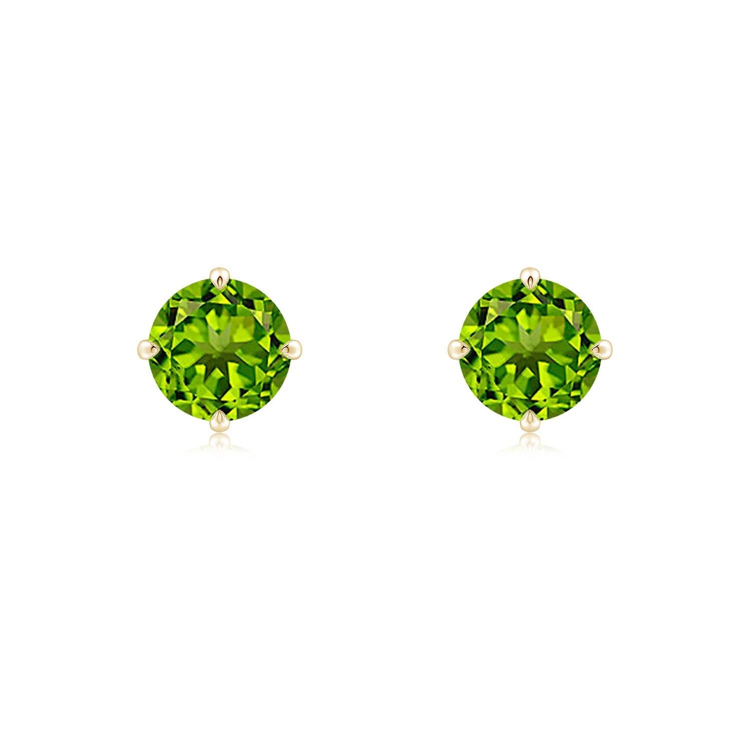 Donna Angara Orecchini con perno solitario di peridoto tondo da 1,9 carati con incastonatura a griffe naturale in oro 14K in vendita
