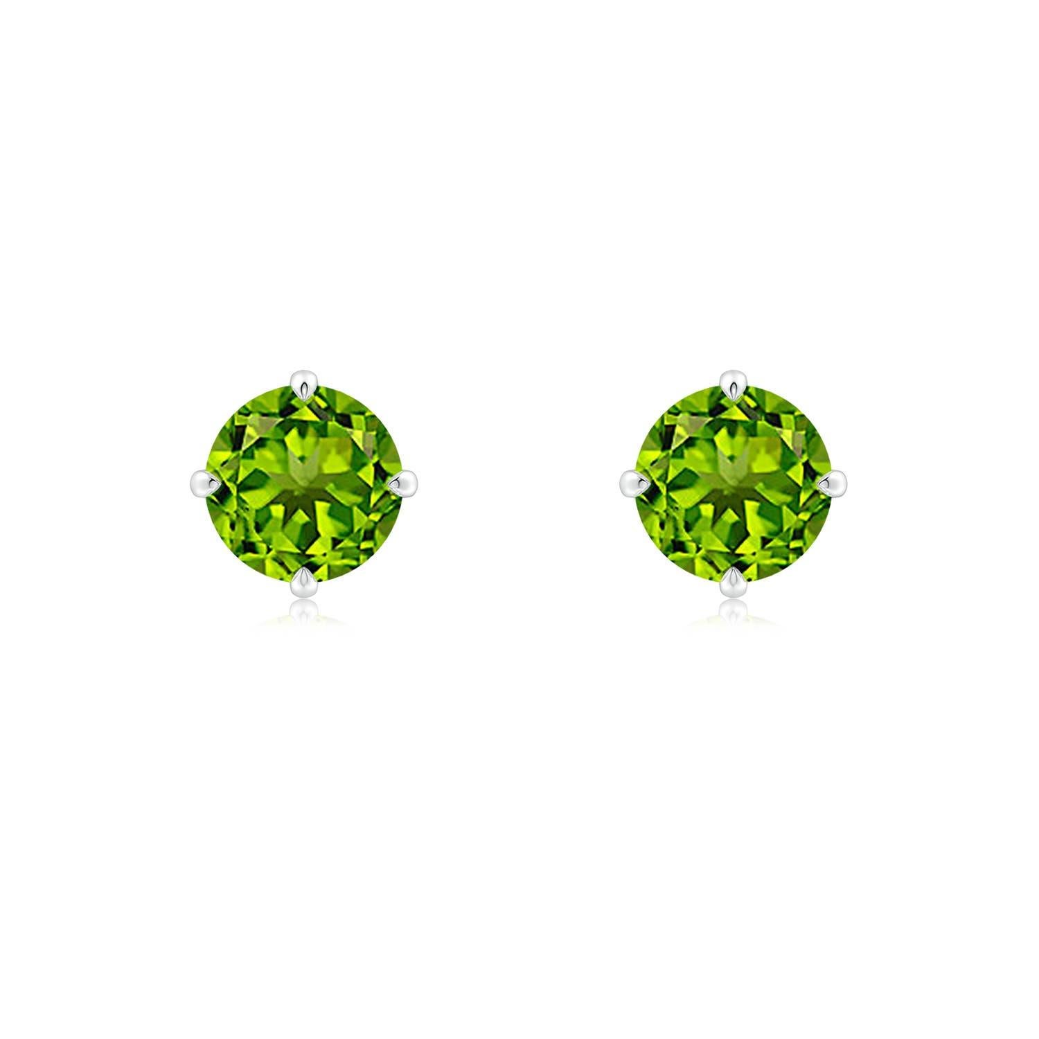 Angara Orecchini con perno solitario di peridoto tondo da 1,9 carati con incastonatura a griffe naturale in oro 14K in vendita 1