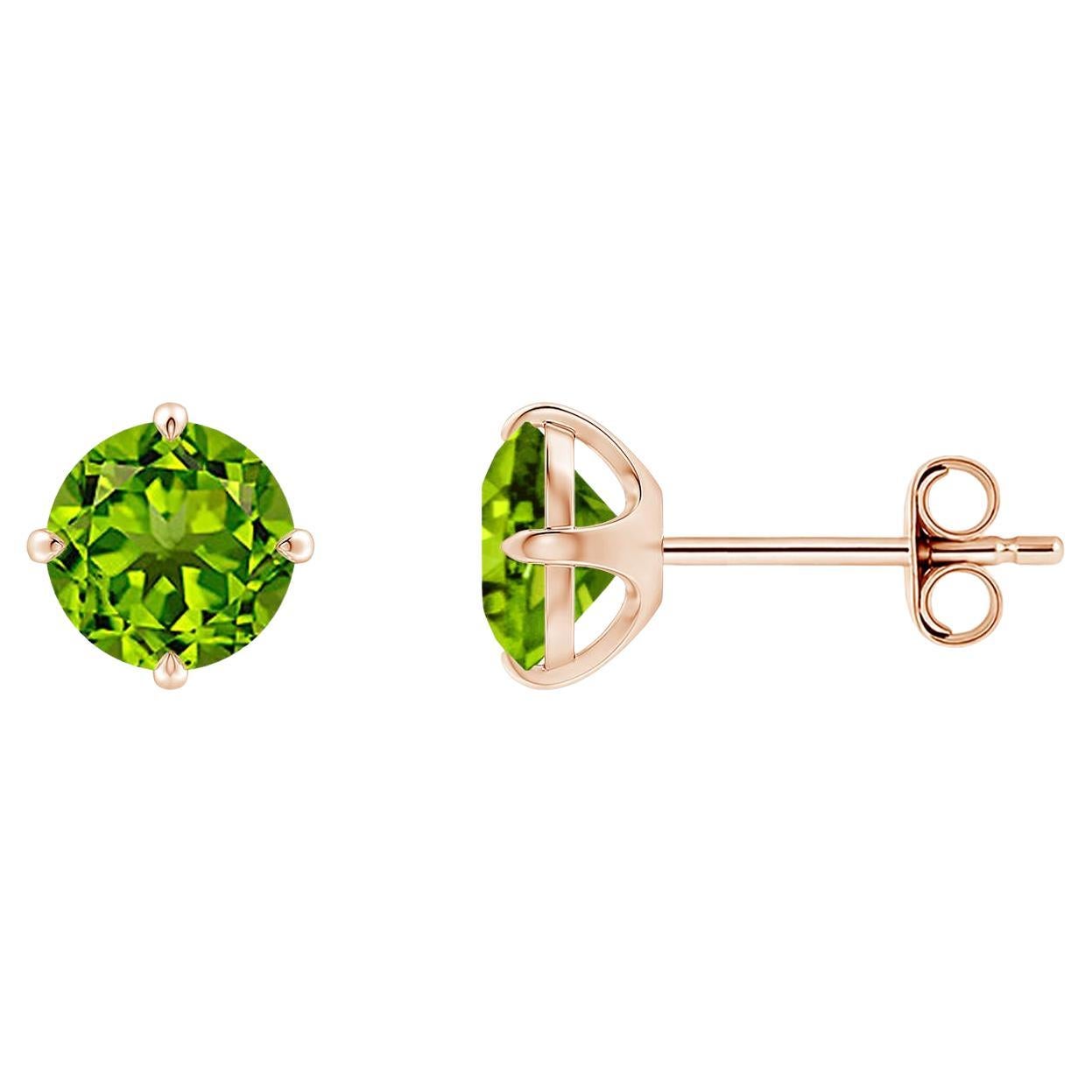 Angara Orecchini con perno solitario di peridoto tondo da 1,9 carati con incastonatura a griffe naturale in oro 14K in vendita