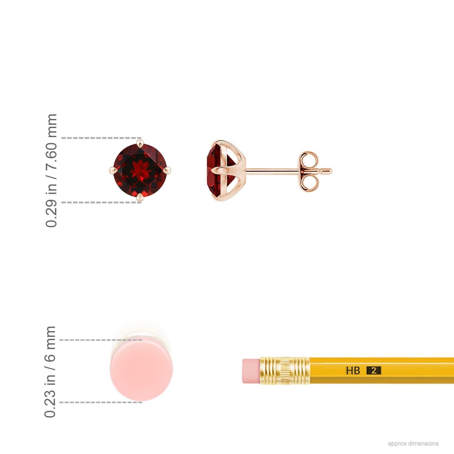 Angara - Boucles d'oreilles solitaires en or 14 carats, grenat rond 2 ct, serti clos, naturel Pour femmes en vente