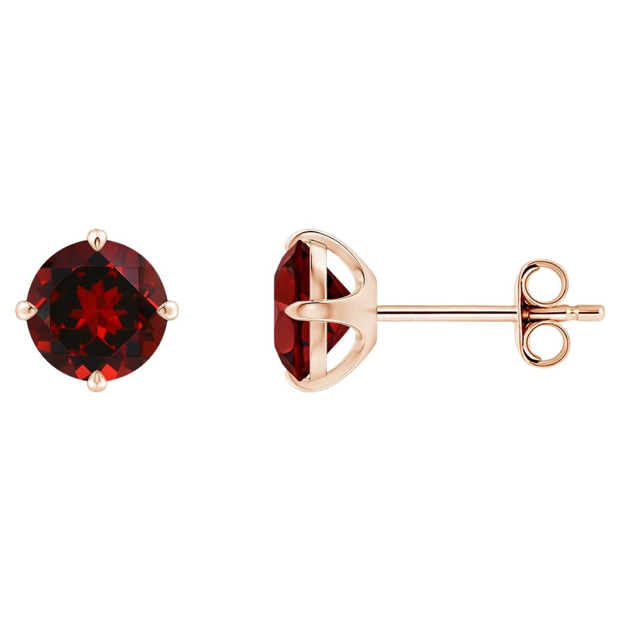 Angara Natural Claw-Set Round 2 ct Garnet Solitaire Stud Earrings in 14K Gold