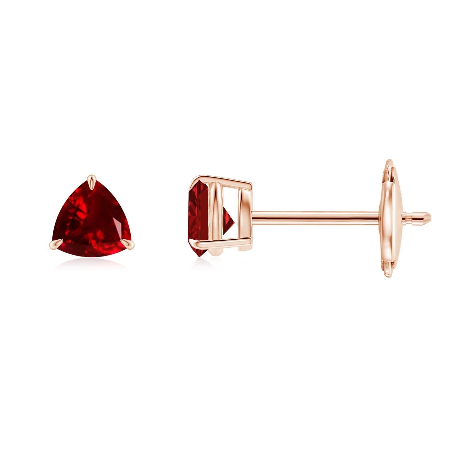 Taglio trillion Angara Natural Claw-Set Trillion Ruby Stud Earrings in 14K Solid Gold for Women in vendita