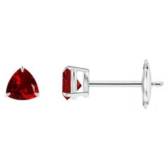 Angara Natural Claw-Set Trillion Ruby Stud Earrings in 14K Solid Gold for Women