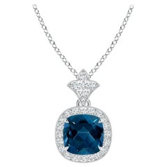 Angara Natural Cushion 1.1 ct London Blue Topaz Halo Pendant in 14K Solid Gold