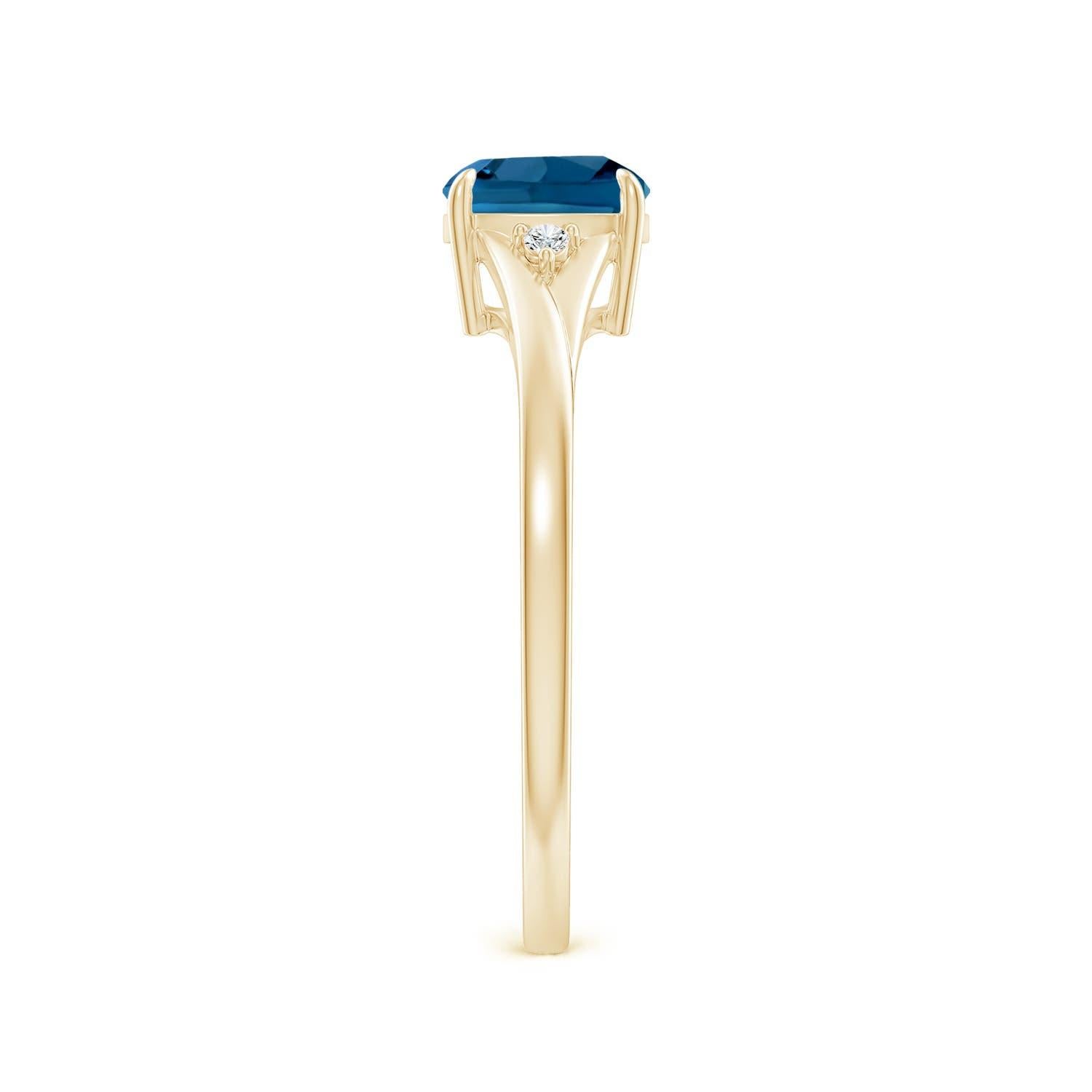 Angara Natural Cushion 1.1 ct London Blue Topaz Solitaire Ring in 14K Solid Gold In New Condition For Sale In Los Angeles, CA