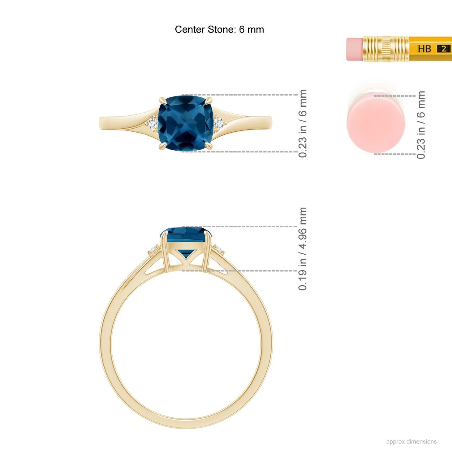 Women's Angara Natural Cushion 1.1 ct London Blue Topaz Solitaire Ring in 14K Solid Gold For Sale