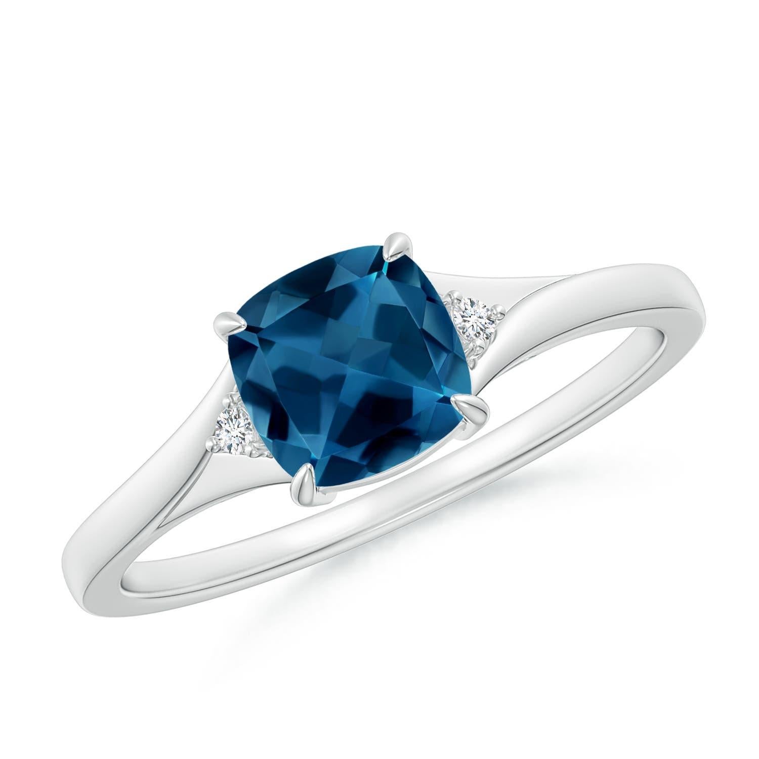 Angara Natural Cushion 1.1 ct London Blue Topaz Solitaire Ring in 14K Solid Gold For Sale 1