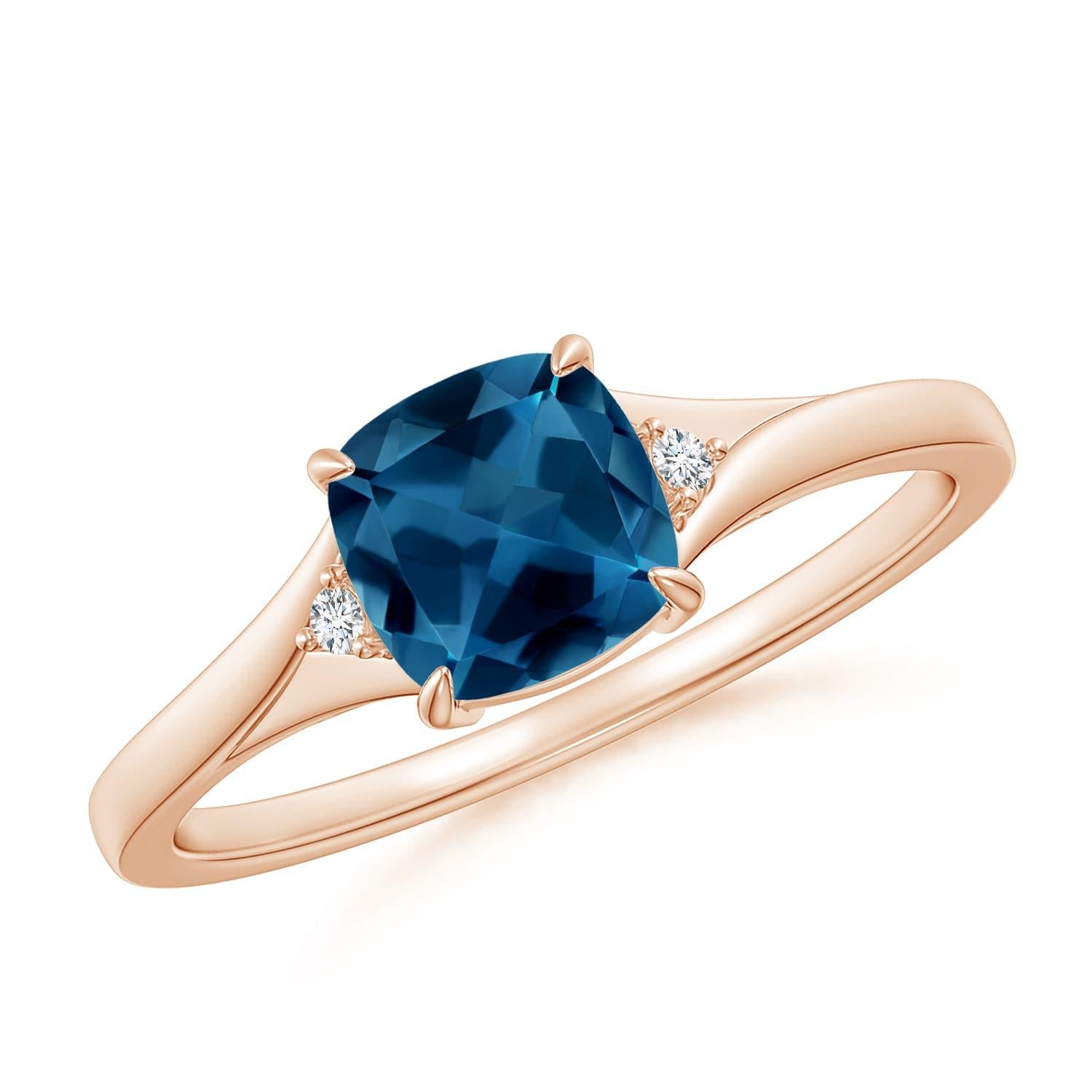 Angara Natural Cushion 1.1 ct London Blue Topaz Solitaire Ring in 14K Solid Gold For Sale 2