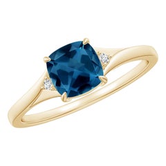 Angara Natural Cushion 1.1 ct London Blue Topaz Solitaire Ring in 14K Solid Gold