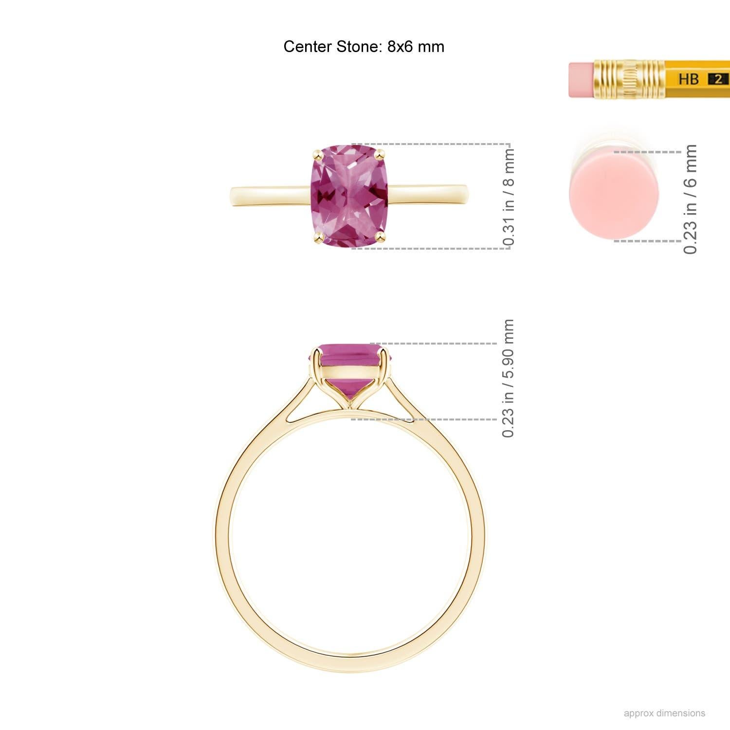 Anillo solitario de turmalina rosa Angara Natural Cushion de 1,23 ct en oro macizo de 14 quilates en Nuevo estado para la venta en Los Angeles, CA