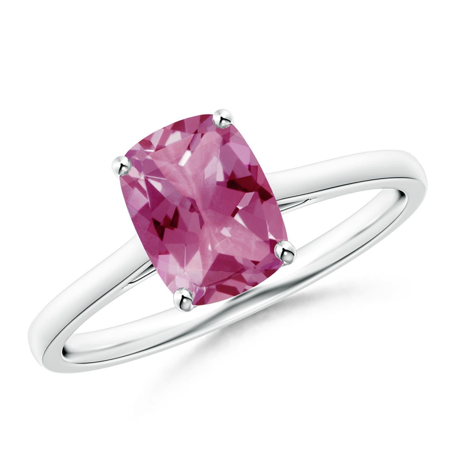 De las mujeres Anillo solitario de turmalina rosa Angara Natural Cushion de 1,23 ct en oro macizo de 14 quilates en venta