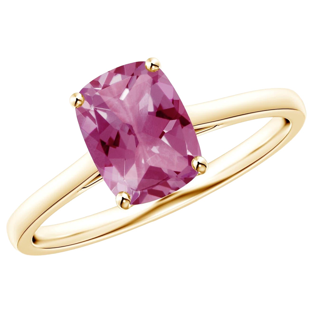 Anillo solitario de turmalina rosa Angara Natural Cushion de 1,23 ct en oro macizo de 14 quilates