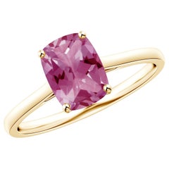Anillo solitario de turmalina rosa Angara Natural Cushion de 1,23 ct en oro macizo de 14 quilates