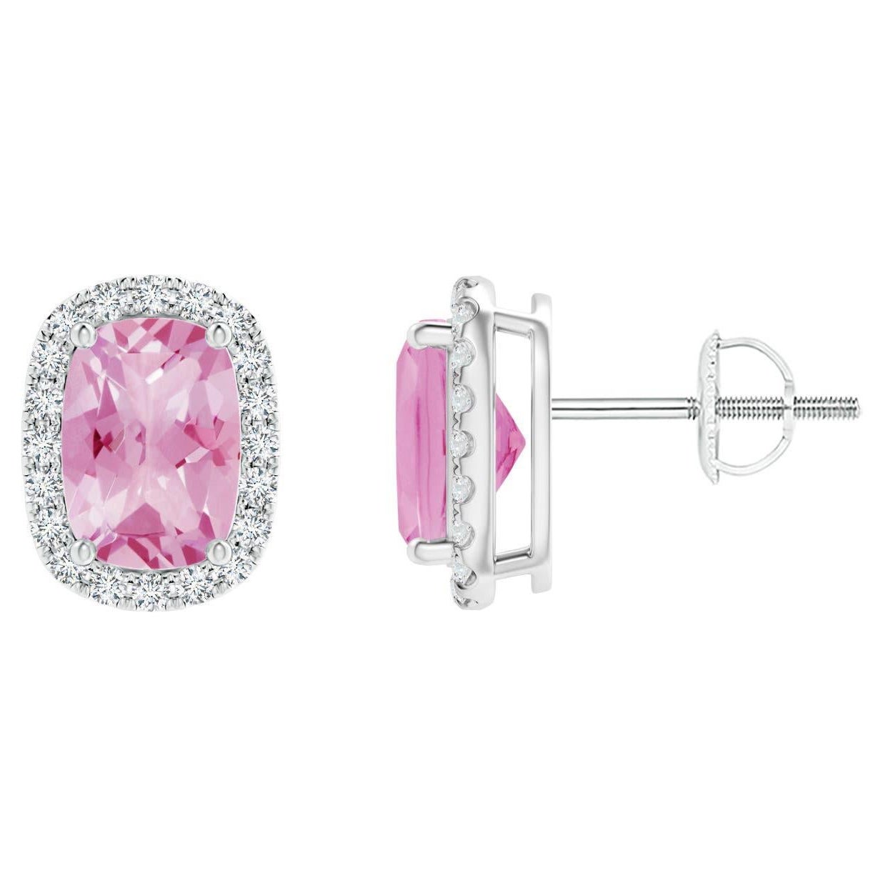 Angara Natural Cushion 1.4ct Pink Tourmaline
Diamond Stud Ears in 14K Gold