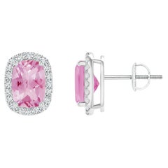Angara Natural Cushion 1.4ct Pink Tourmaline & Diamond Stud Earrings in 14K Gold