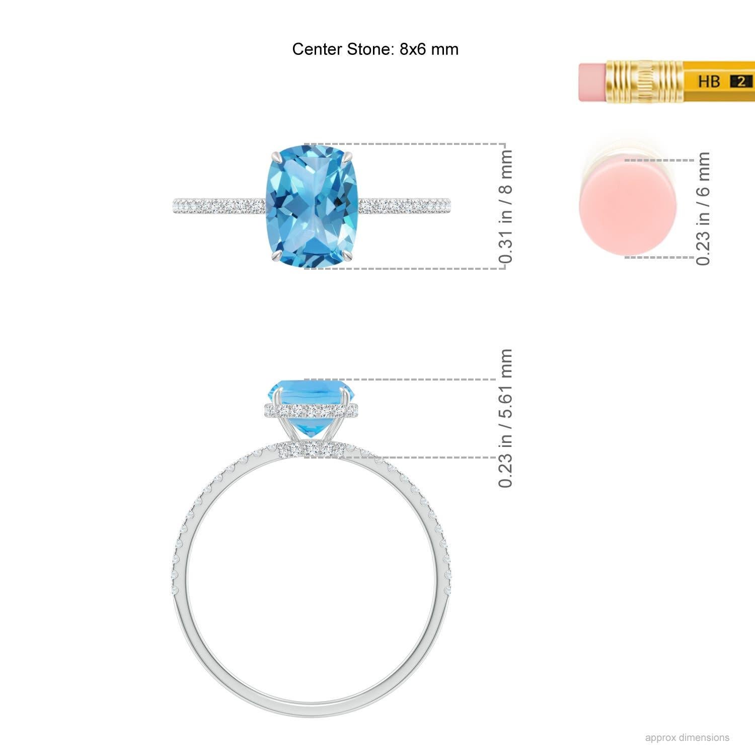 Women's Angara Natural Cushion 1.6ct Swiss Blue Topaz Ring with Diamond 14K Solid Gold For Sale