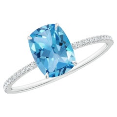Angara Natural Cushion 1.6ct Swiss Blue Topaz Ring with Diamond 14K Solid Gold