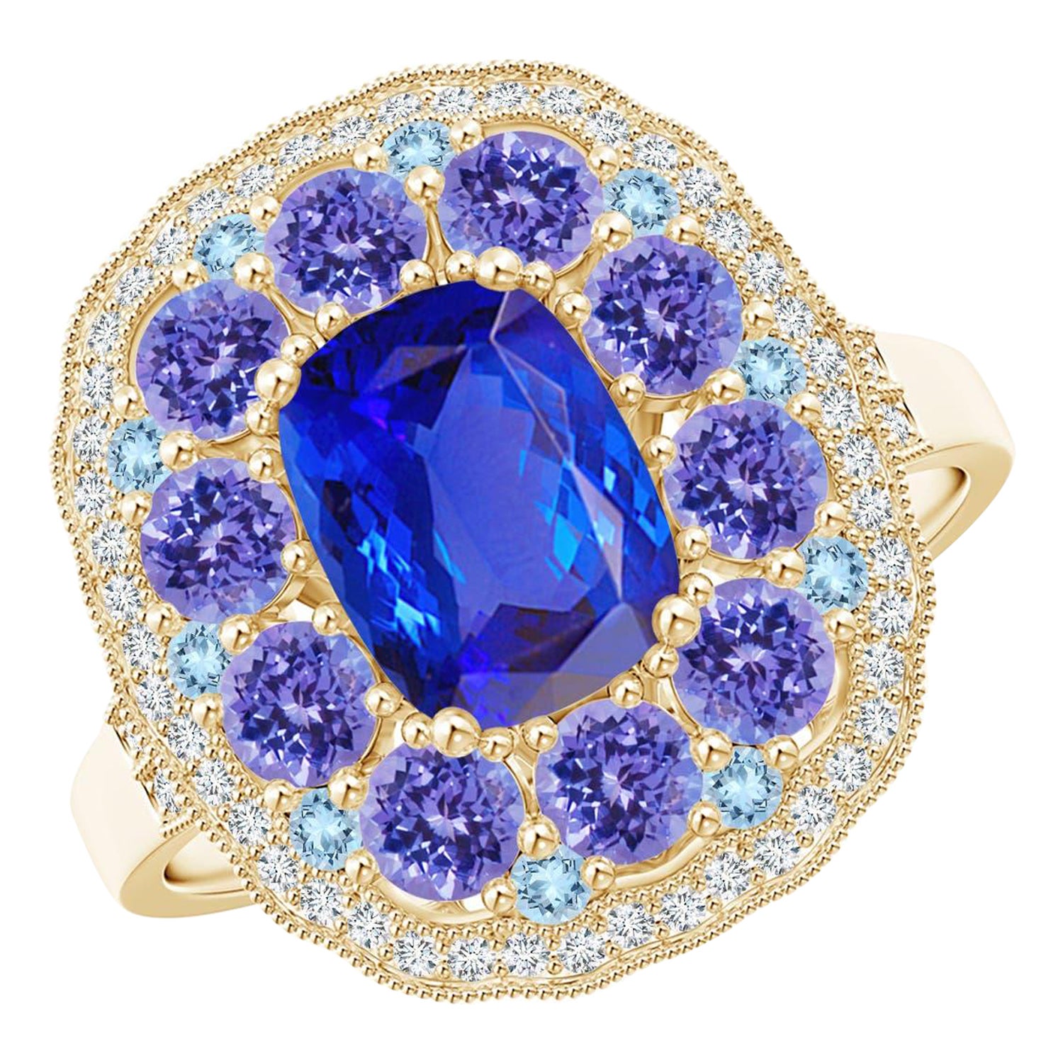Angara Natural Cushion 1,6ct Tanzanite Cocktail Ring in 14K massivem Gold für Frauen im Angebot