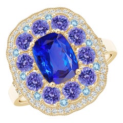 Angara Natural Cushion 1,6ct Tanzanite Cocktail Ring in 14K massivem Gold für Frauen