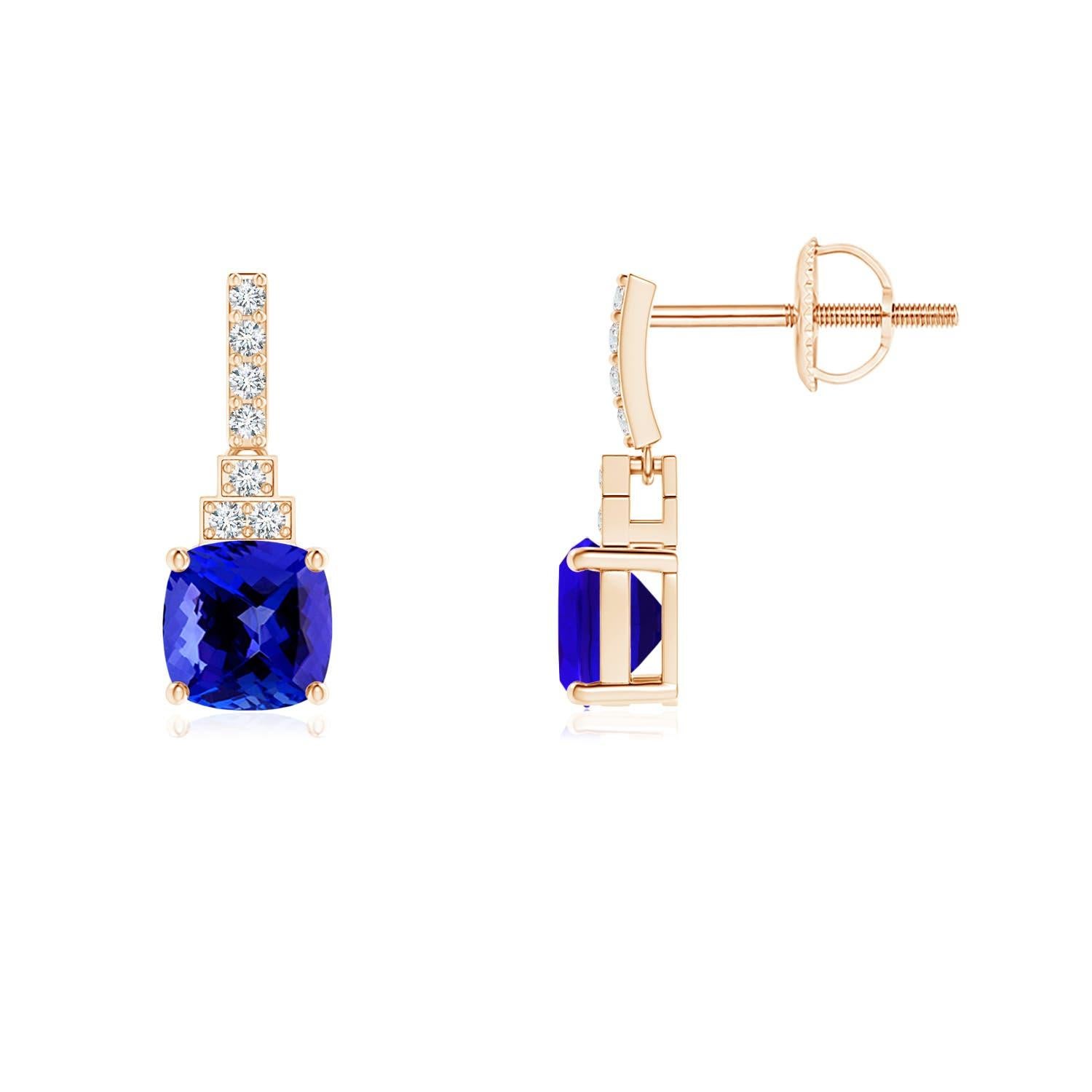 Boucles d'oreilles pendantes en or 14 carats avec coussin de 1,6 carat de Tanzanite naturelle et diamants Neuf - En vente à Los Angeles, CA