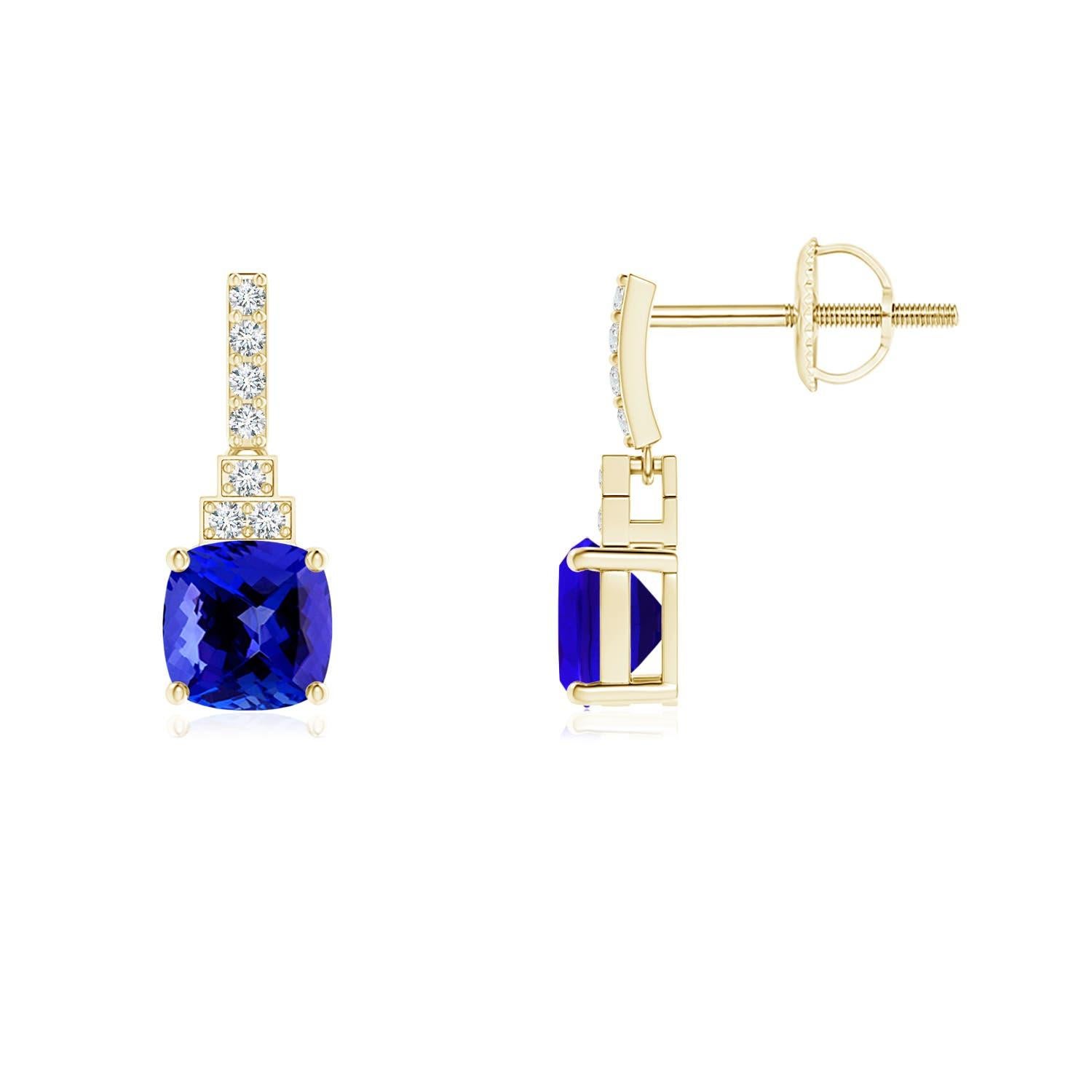 Boucles d'oreilles pendantes en or 14 carats avec coussin de 1,6 carat de Tanzanite naturelle et diamants Pour femmes en vente