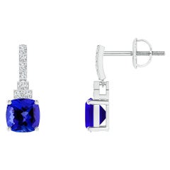 Angara Natural Cushion 1.6ct Tanzanite Dangle Earrings with Diamonds in 14K Gold