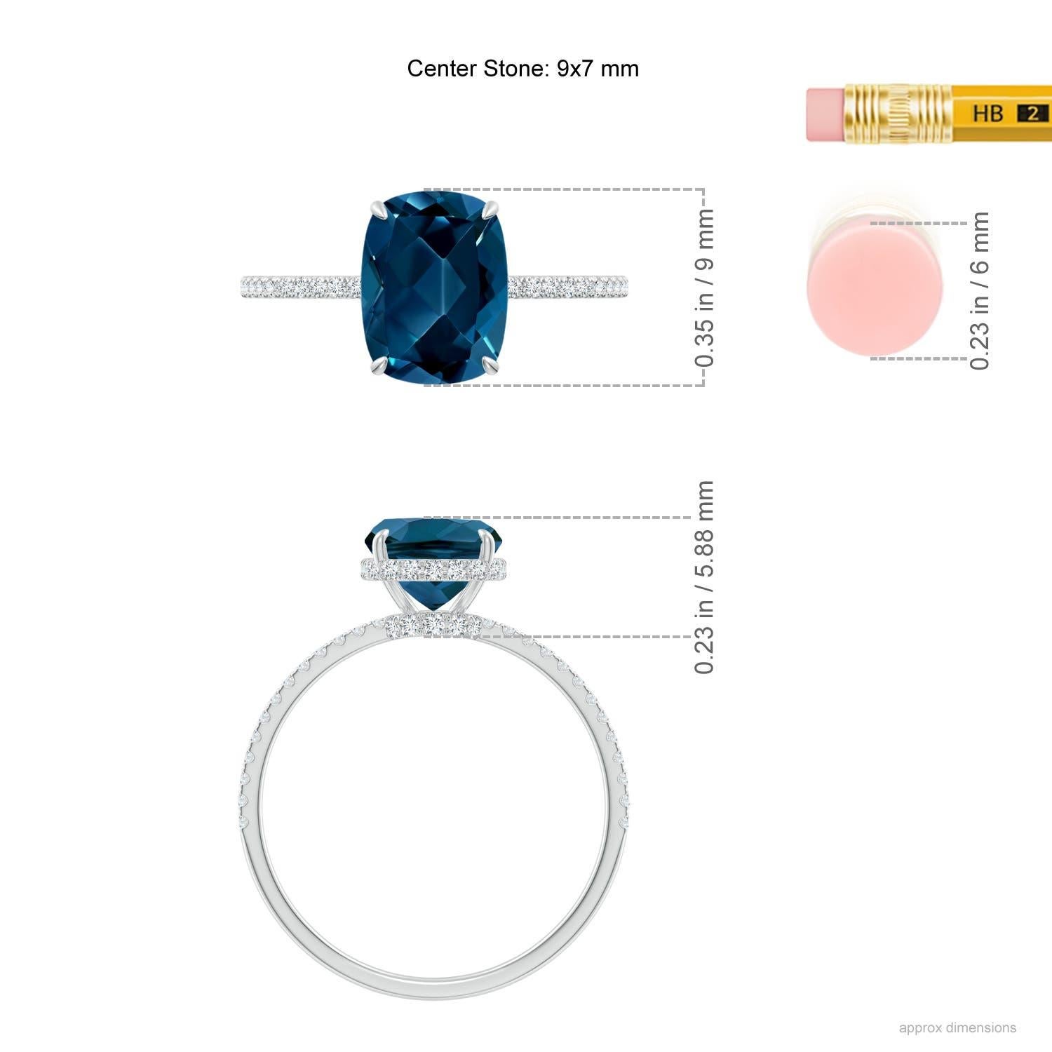 Angara Natural Cushion 2,2 ct London Blue Topaz Ring in 14K massivem Gold für Frauen Damen im Angebot