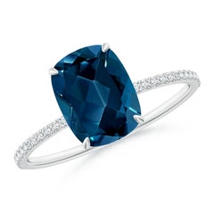 Angara Natural Cushion 2.2 ct London Blue Topaz Ring in 14K Solid Gold for Women