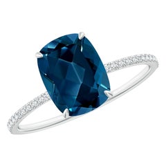 Angara Natural Cushion 2,2 ct London Blue Topaz Ring in 14K massivem Gold für Frauen