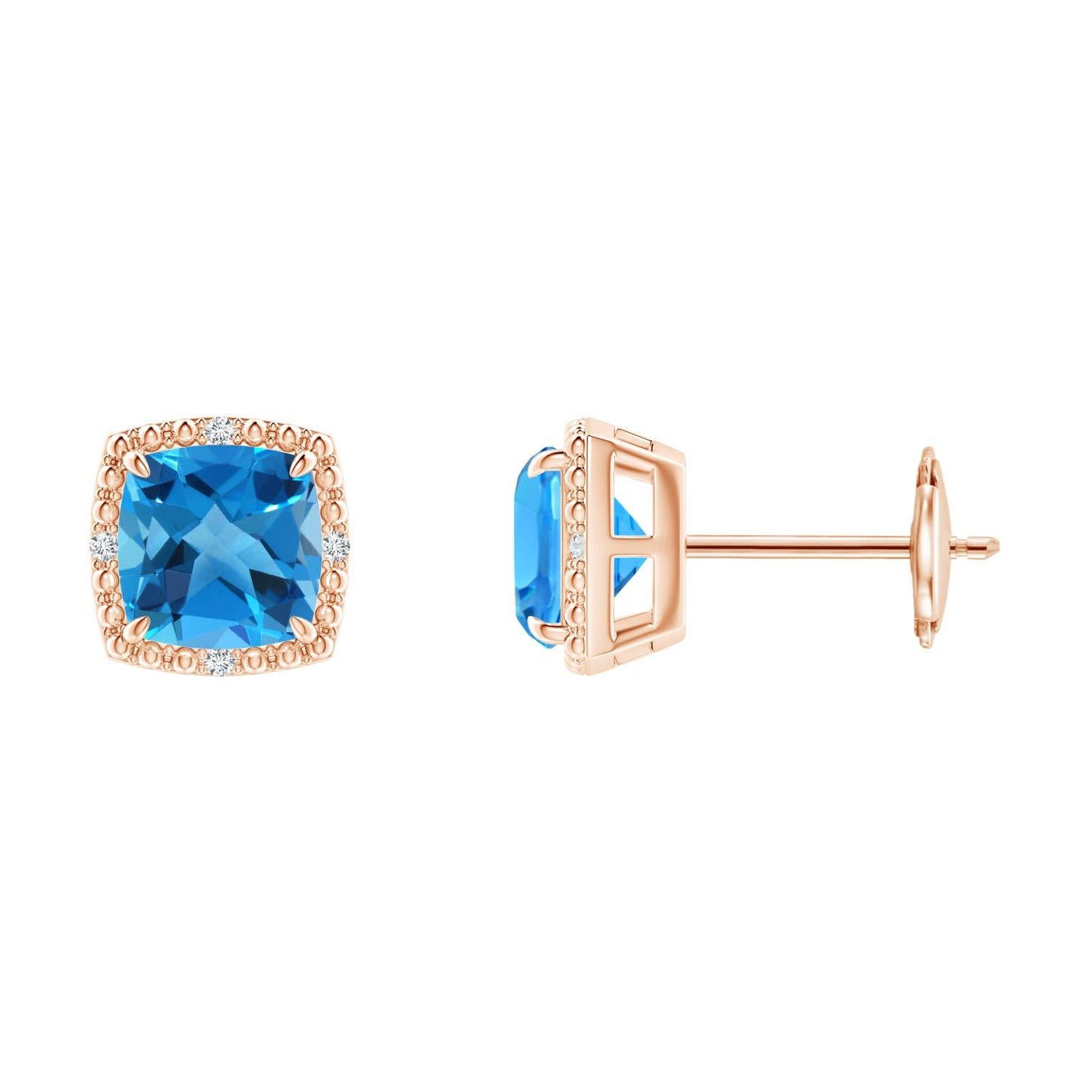Angara Nature Cushion 2.2 ct Swiss Blue Topaz Halo Earring in 14K Gold