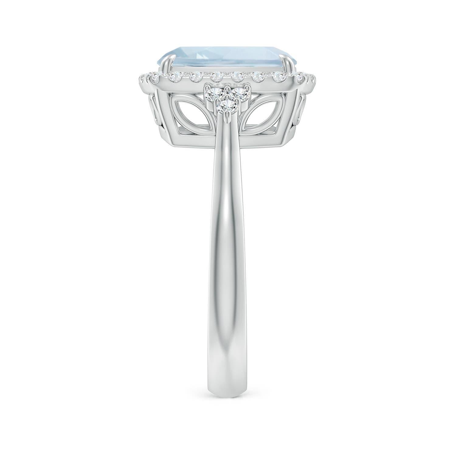 Taille coussin Bague Halo en or 14K de 2,45 ct d'aigue-marine coussinée naturelle avec diamants Angara en vente