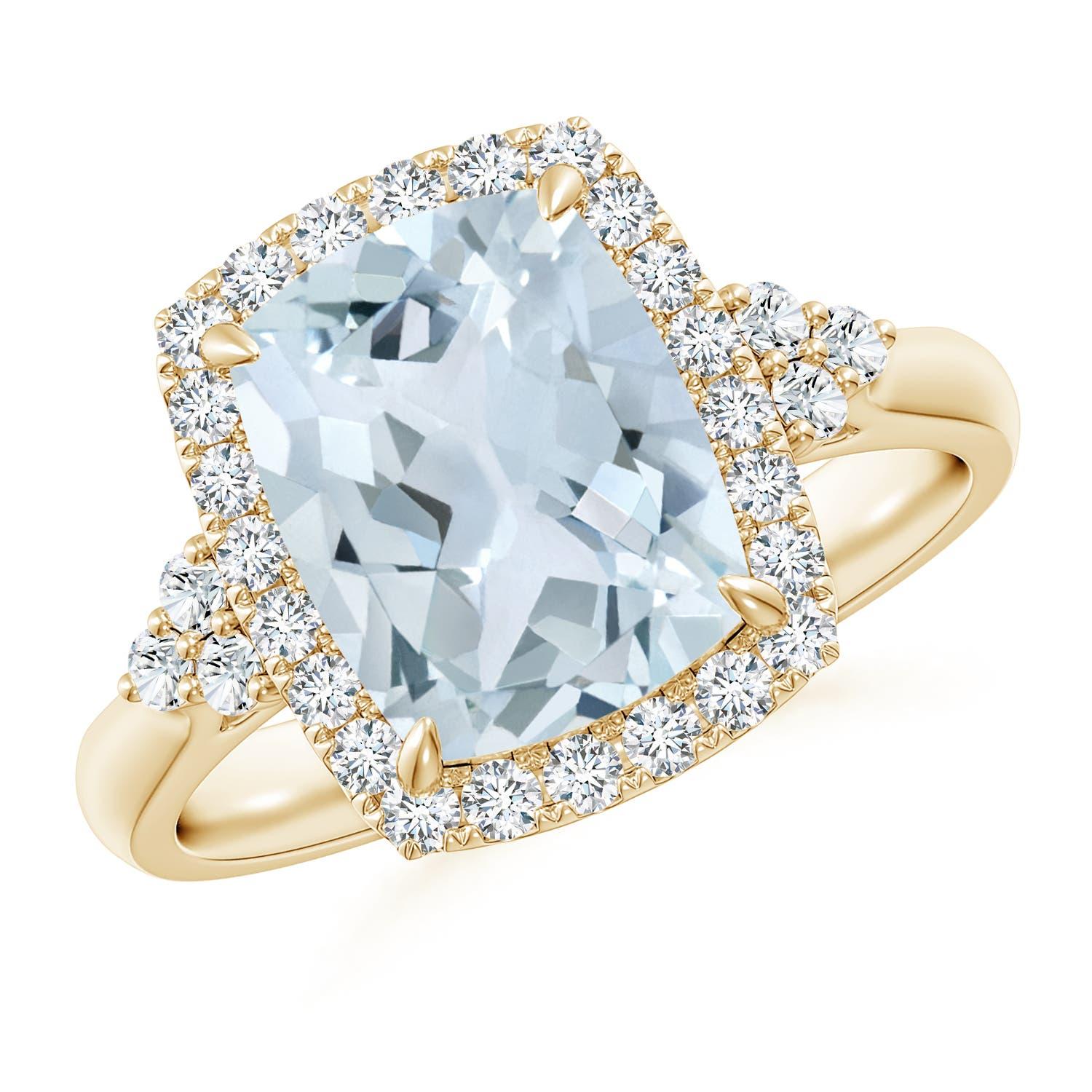 Bague Halo en or 14K de 2,45 ct d'aigue-marine coussinée naturelle avec diamants Angara Pour femmes en vente