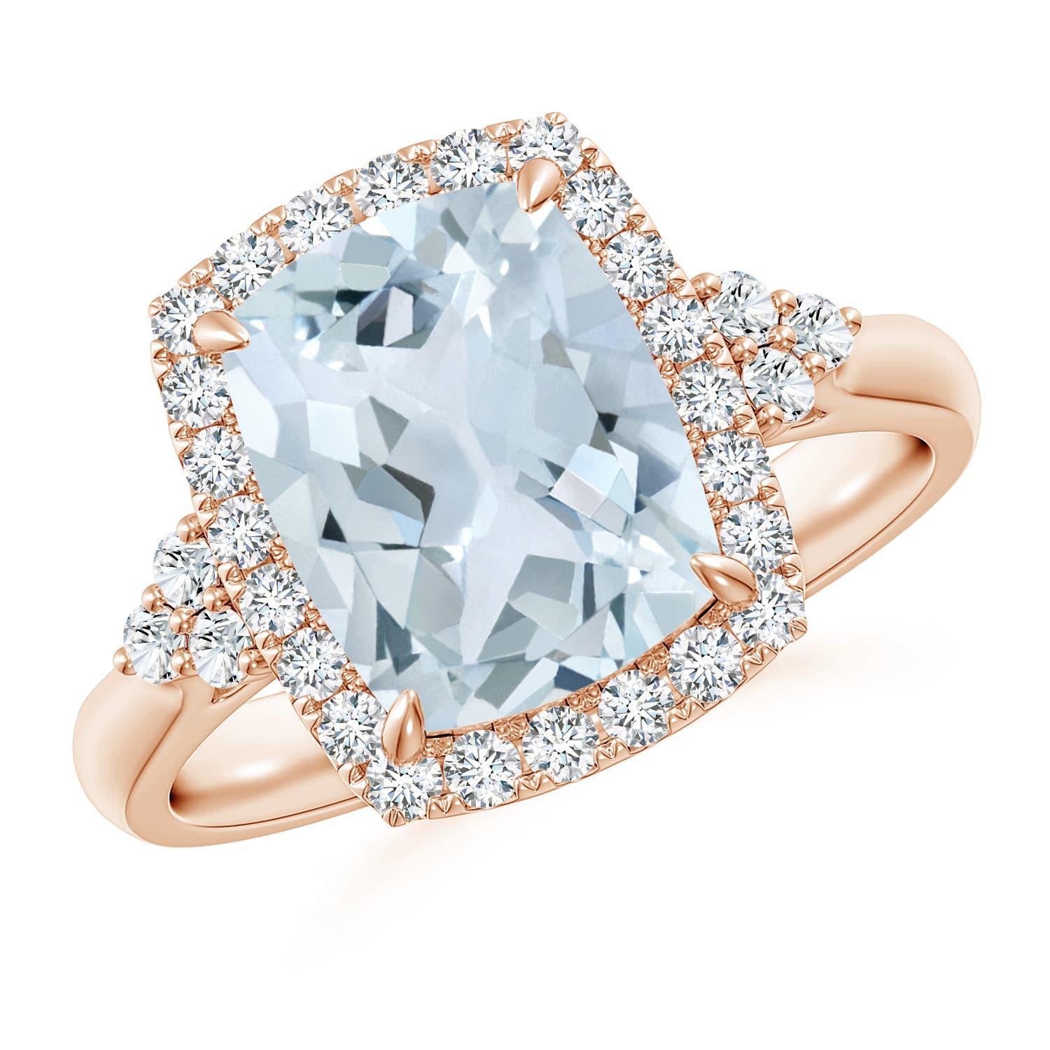 Bague Halo en or 14K de 2,45 ct d'aigue-marine coussinée naturelle avec diamants Angara en vente 1