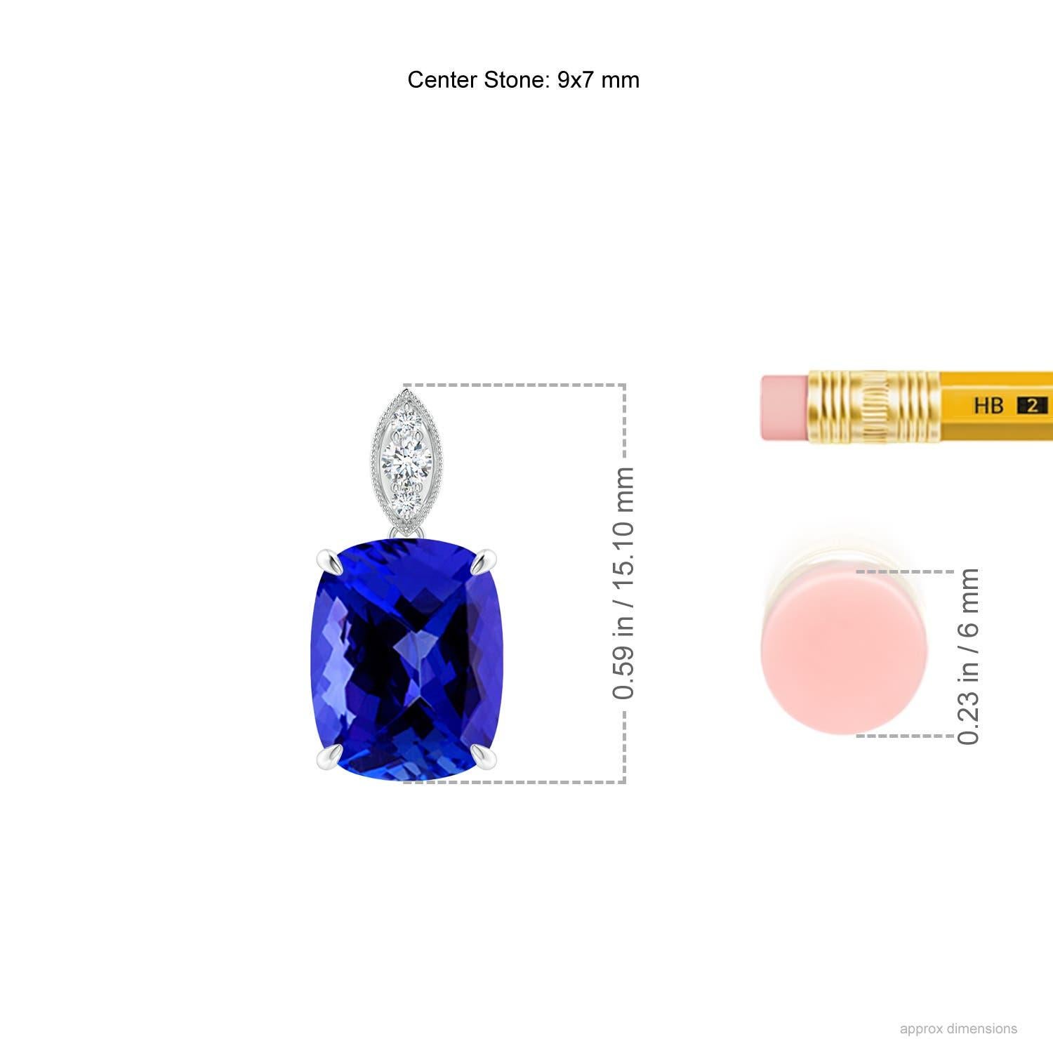 Cushion Cut Angara Natural Cushion 2.45 ct Tanzanite Pendant with Diamond in 14K Solid Gold For Sale