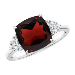 Angara Natural Cushion 3.6 ct Garnet Engagement Ring with Diamonds in 14K Gold