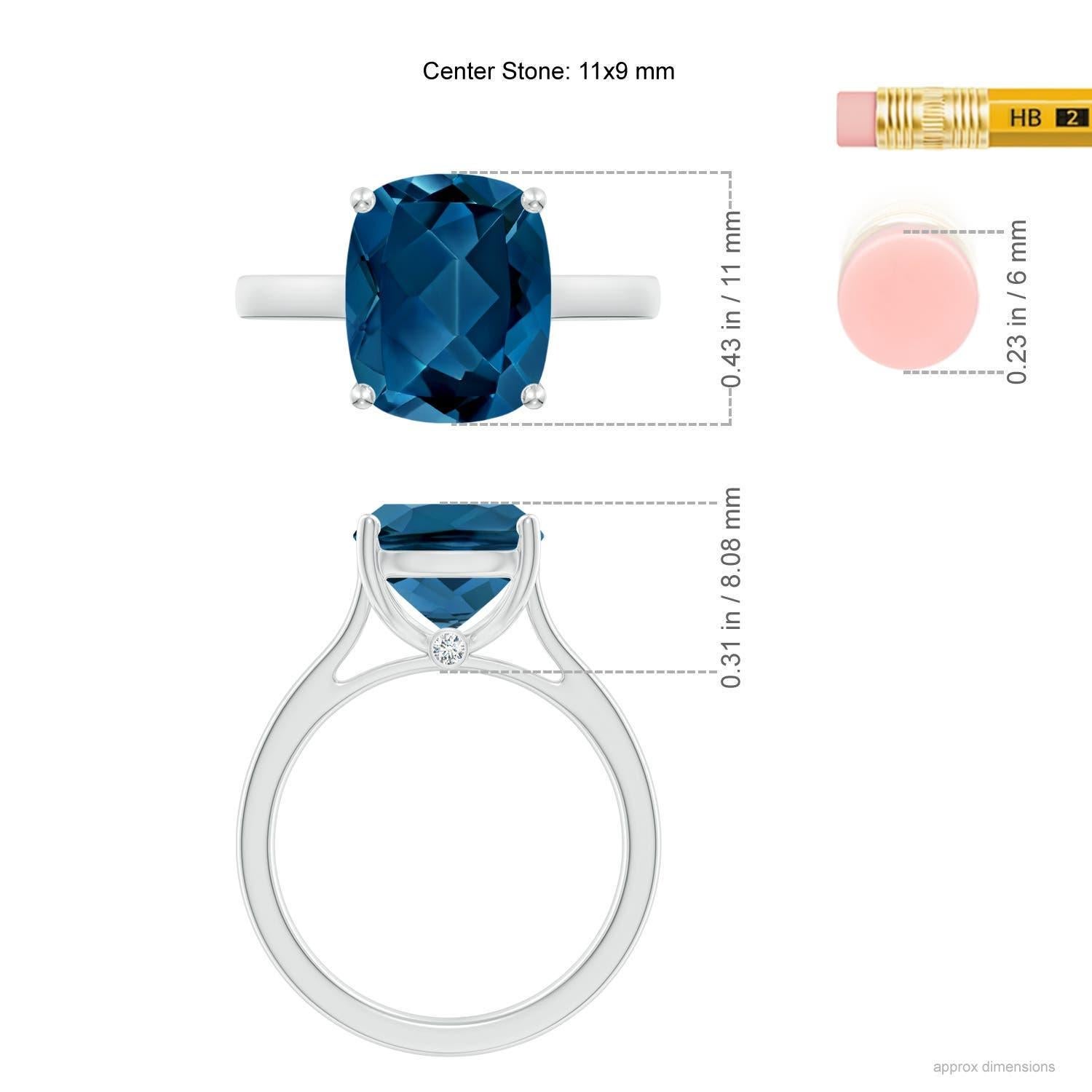 Donna Anello solitario Angara con cuscino naturale da 4,5 ct di Topazio Blu di Londra in oro massiccio 14K in vendita