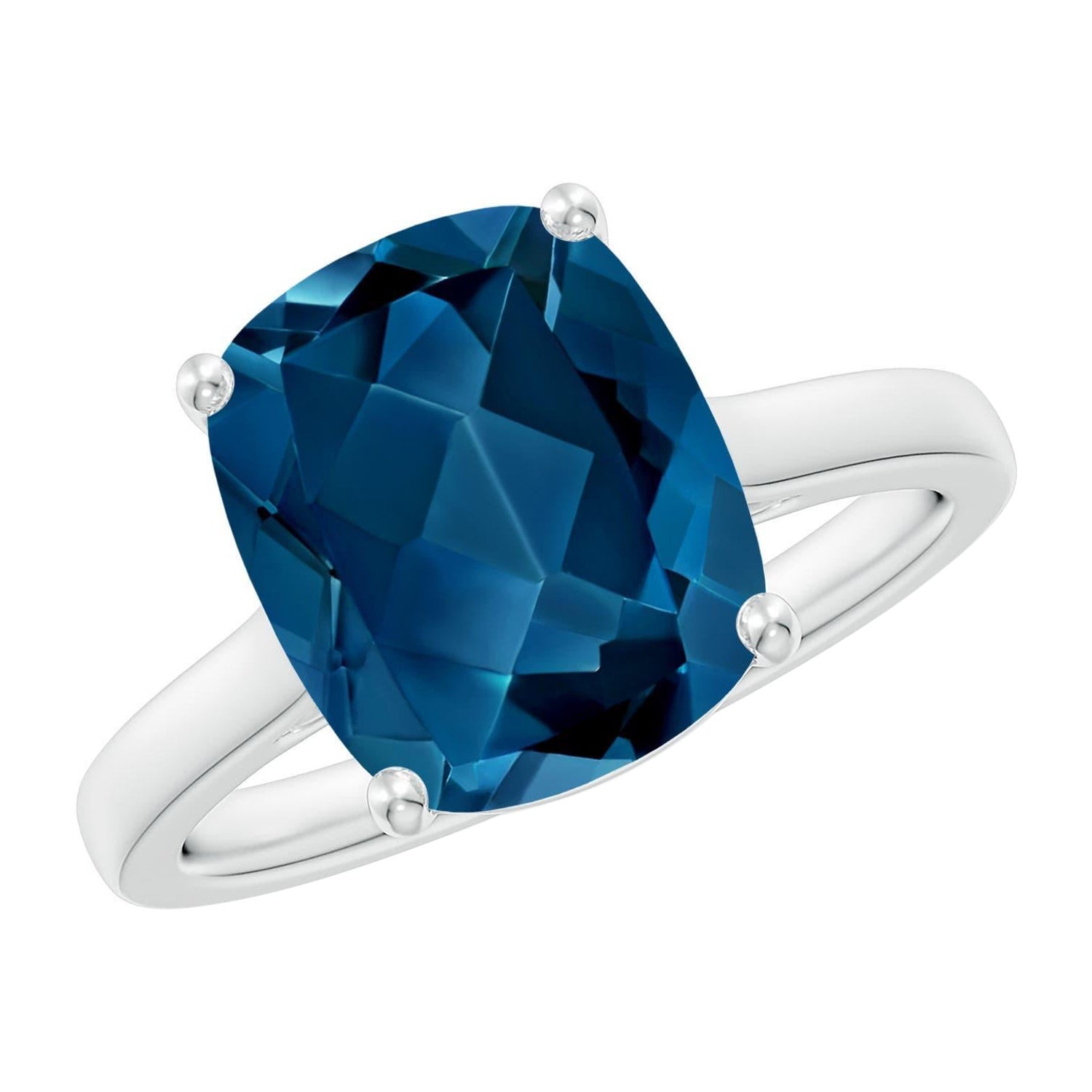 Angara Natural Cushion 4.5 ct London Blue Topaz Solitaire Ring in 14K Solid Gold