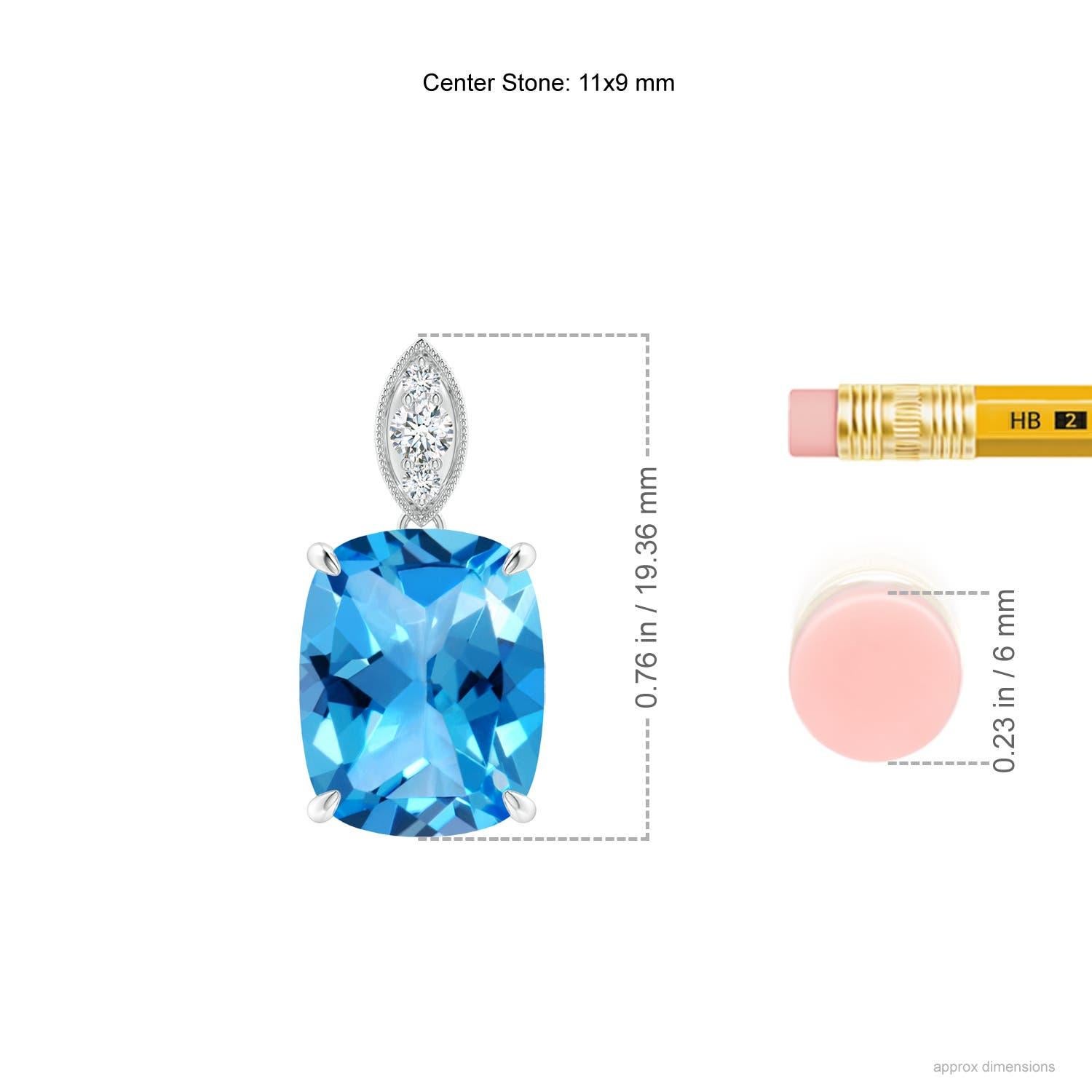 Taille coussin Angara Natural Cushion 4.5 ct Swiss Blue Topaz Pendant Diamond in 14K Solid Gold en vente