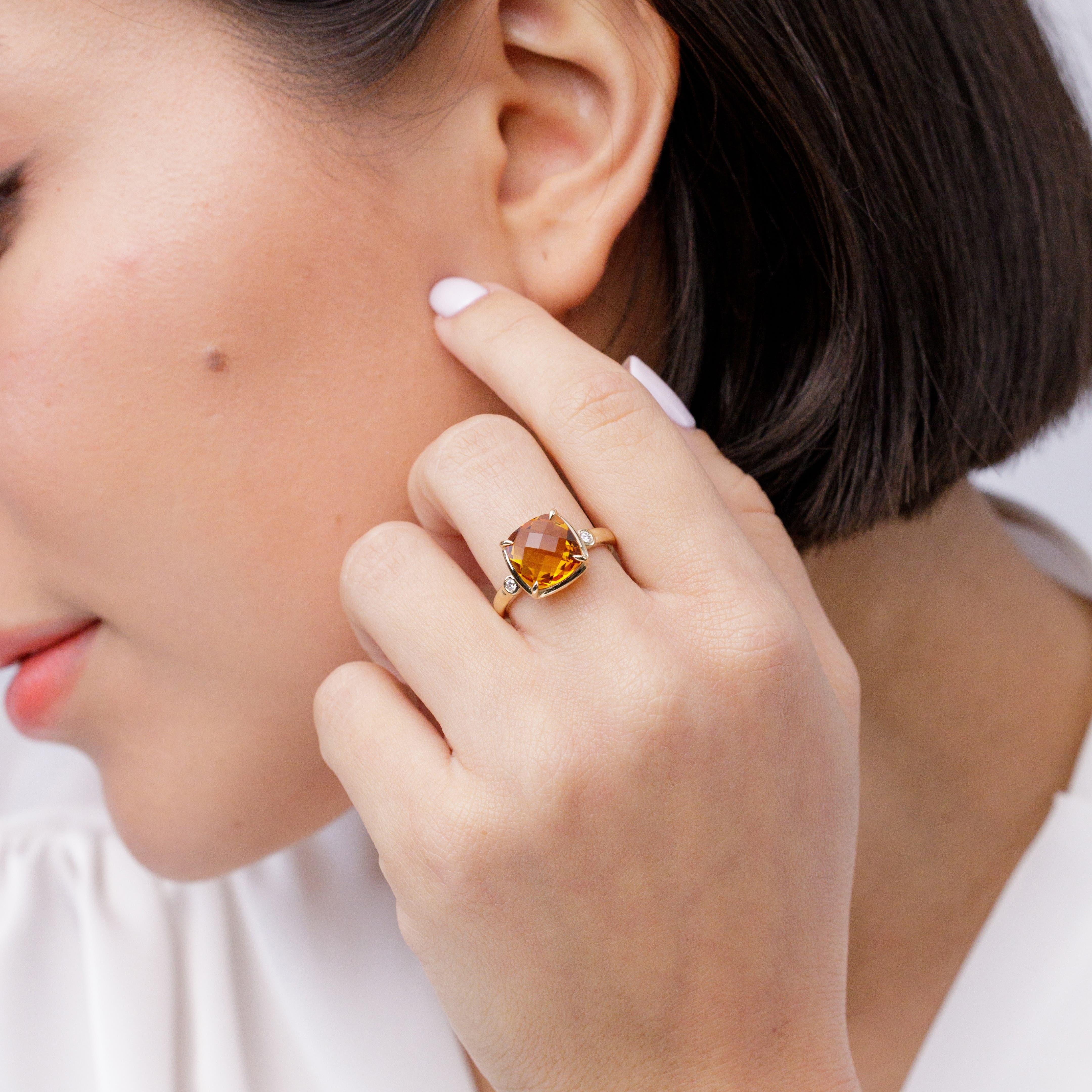 Cushion Cut Angara Natural Cushion 4ct Citrine Cocktail Ring with Diamonds in 14K Solid Gold For Sale