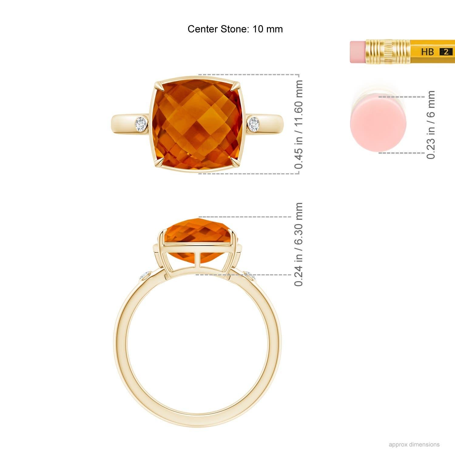 Women's Angara Natural Cushion 4ct Citrine Cocktail Ring with Diamonds in 14K Solid Gold For Sale