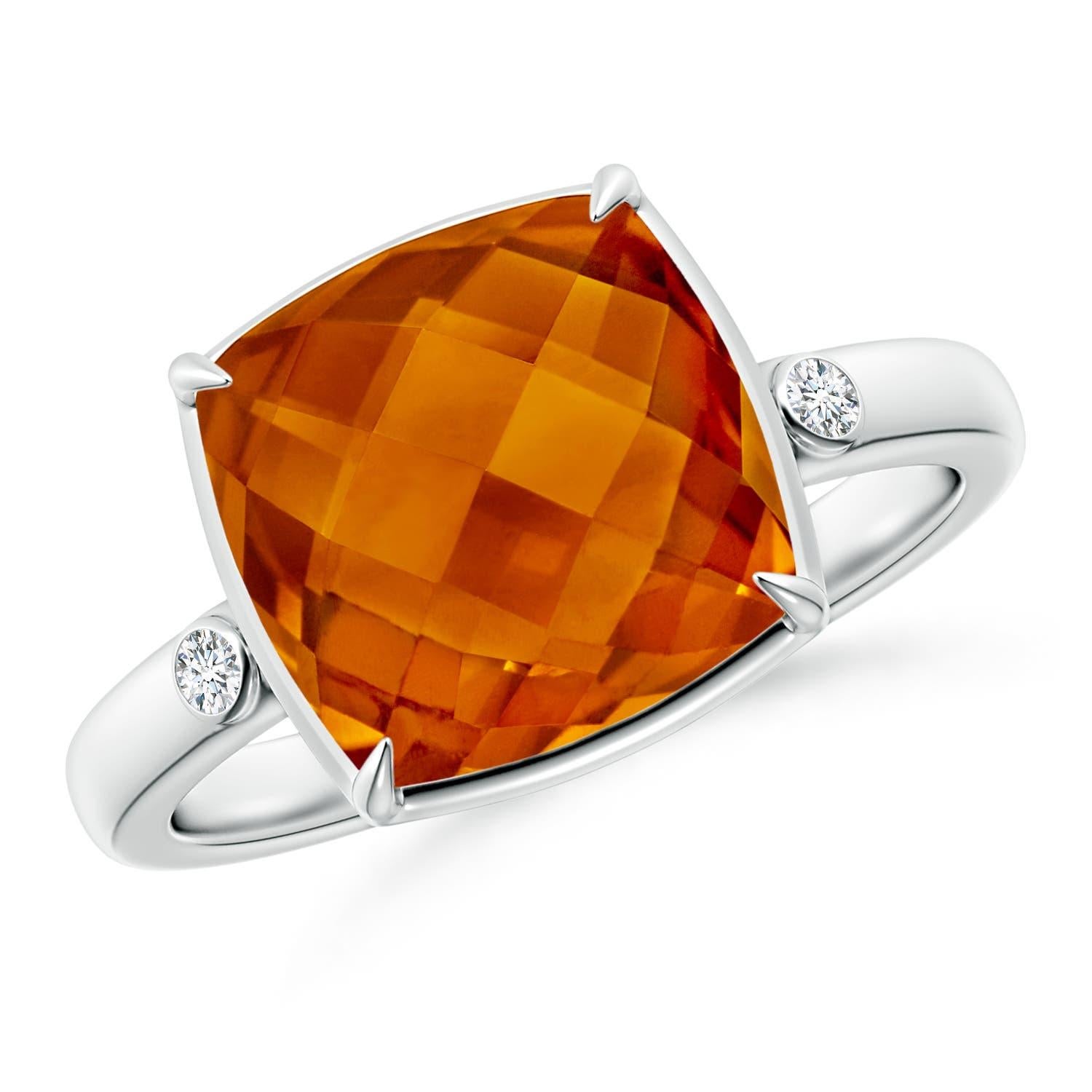 Angara Natural Cushion 4ct Citrine Cocktail Ring with Diamonds in 14K Solid Gold For Sale 1