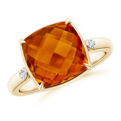 Angara Natural Cushion 4ct Citrine Cocktail Ring with Diamonds in 14K Solid Gold