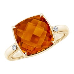 Bague cocktail en or massif 14K avec citrine coussin de 4ct Angara et diamants