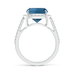 Anello Angara con Topazio Blu di Londra a cuscino naturale da 5,15 carati e diamante in oro 14K